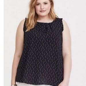 Torrid Navy Blue Arrow Print Ruffle Sleeve Blouse Size L Lightweight Sleeveless